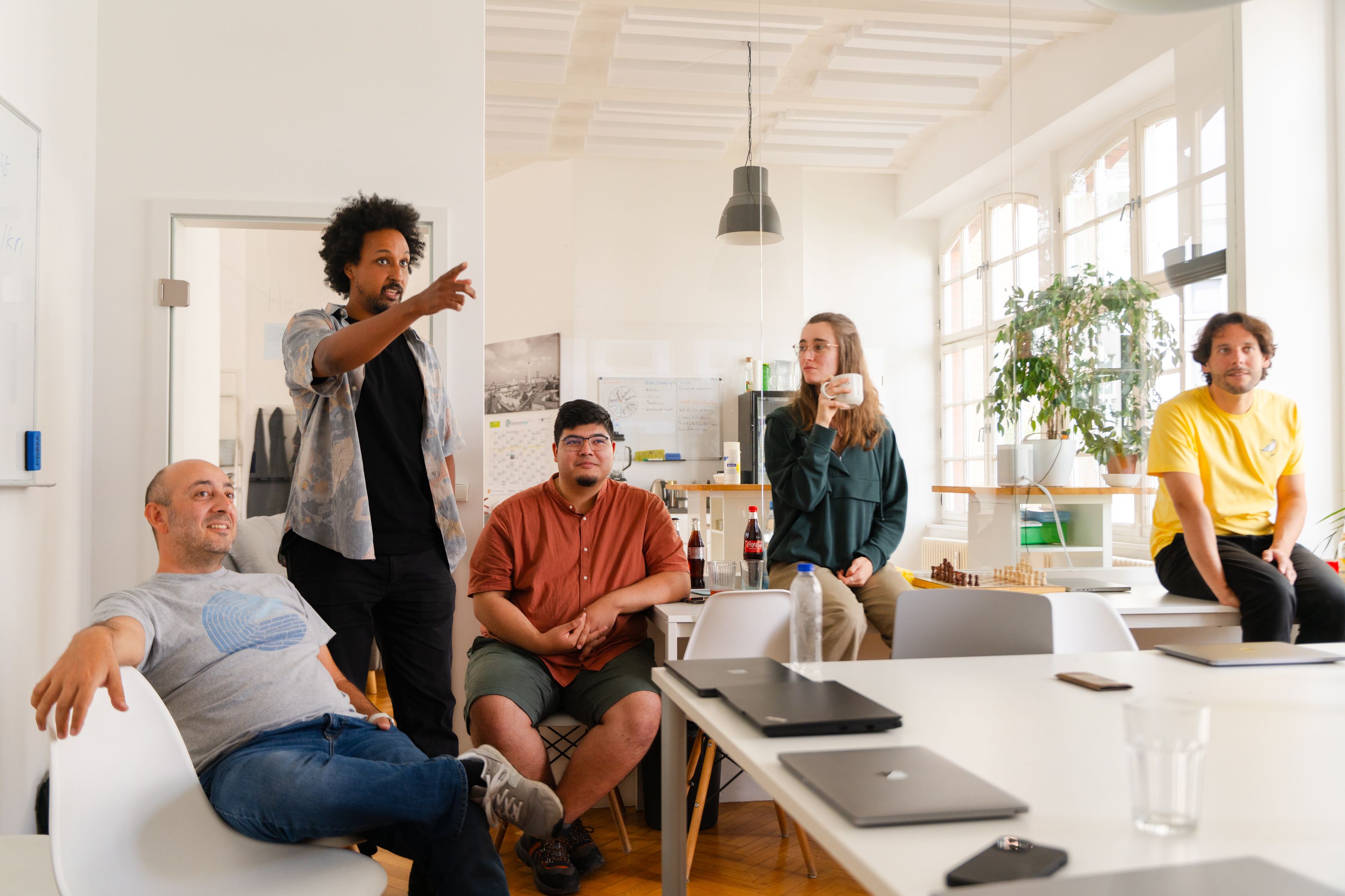 A couple of young office workers discussing.